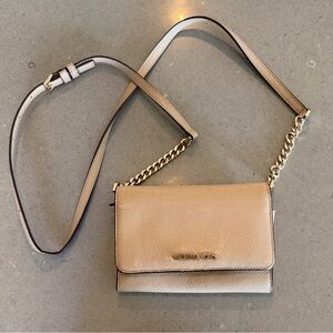 Michael Kors Beige Tan Pebbled Leather Crossbody with Gold Chain
